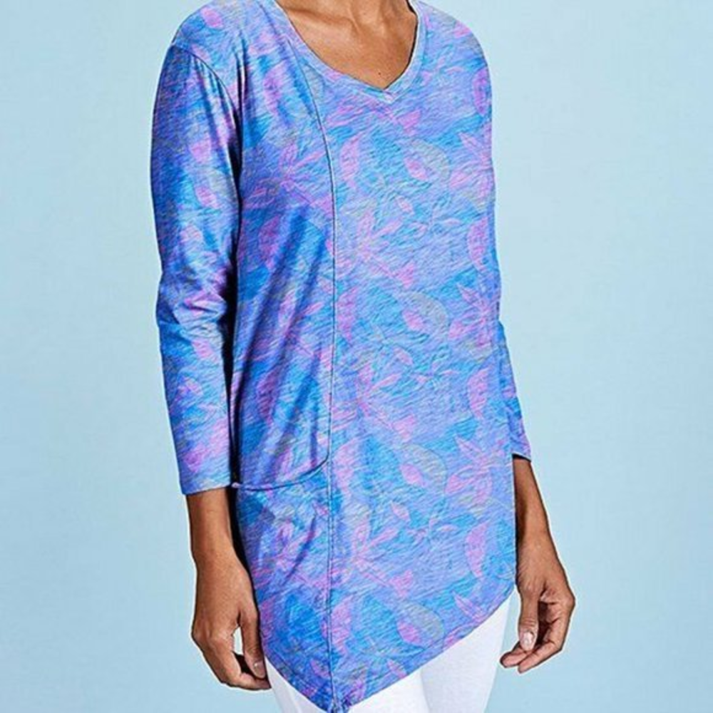 New‎ Fresh Produce XS Peri Beachside Blooms Ella Pocket Asymmetrical Tunic Top